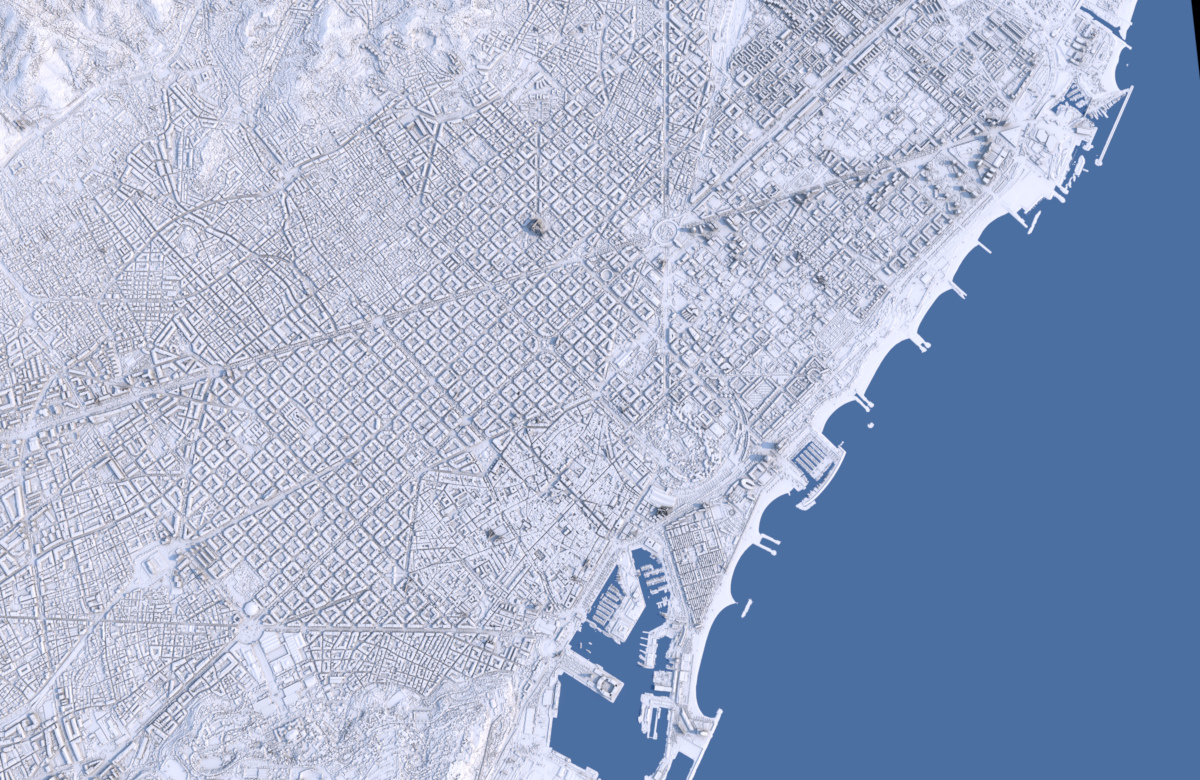 Preview of LIDAR Relief rendering of Barcelona - Perspective