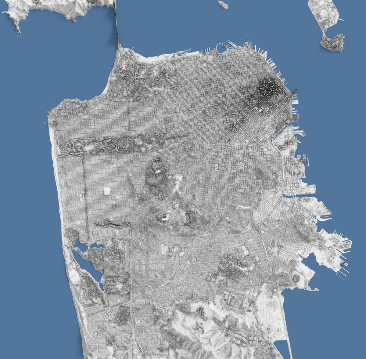 Preview of LIDAR Relief rendering of San Francisco - Orthographic