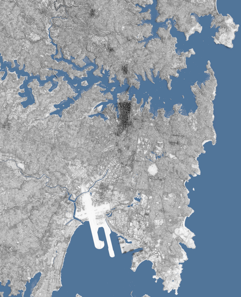 Preview of LIDAR Relief rendering of Sydney - Orthographic