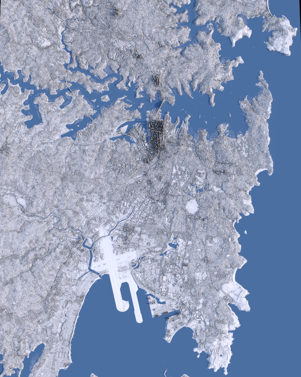 Preview of LIDAR Relief rendering of Sydney - Perspective