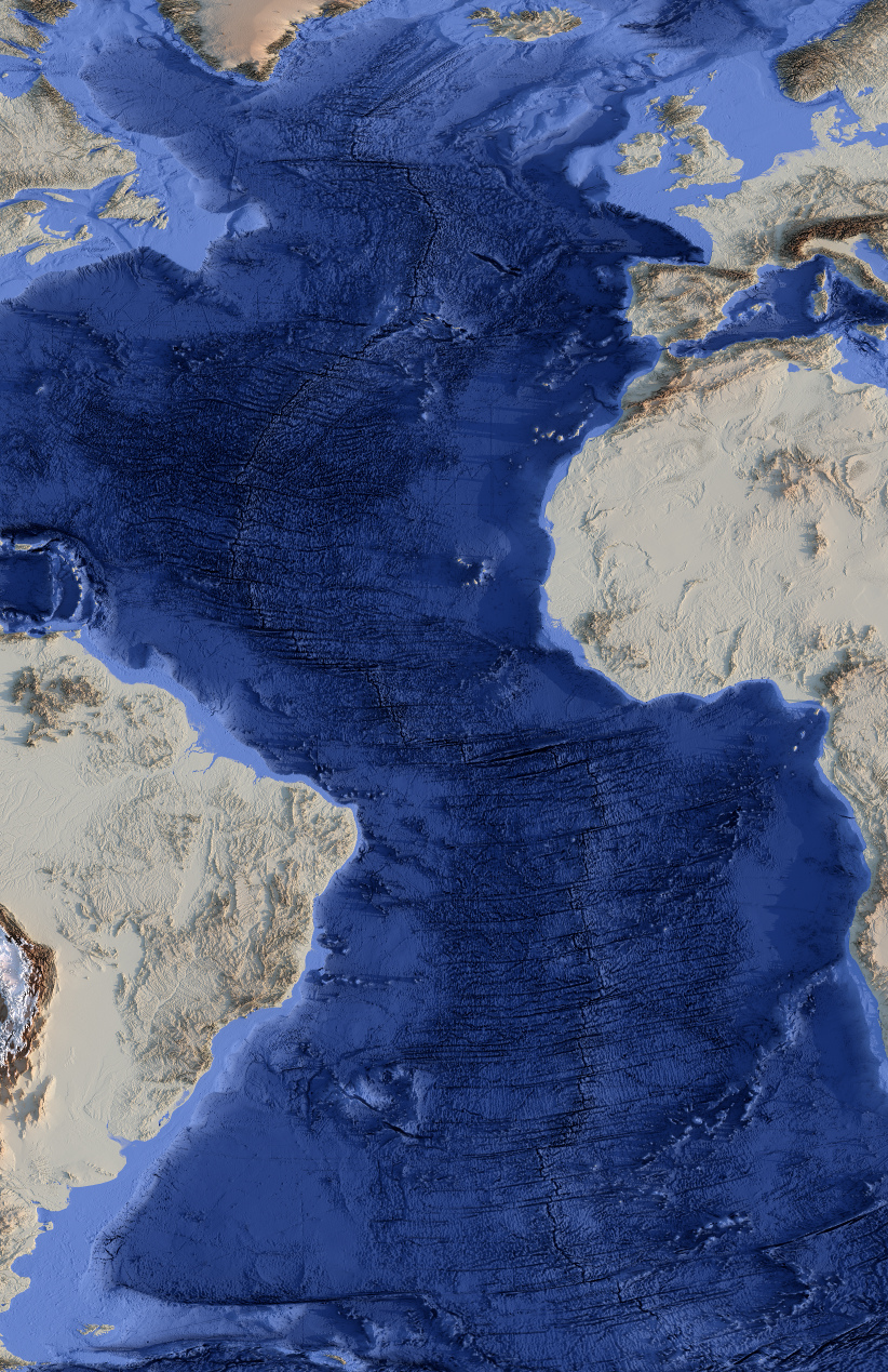 Preview of Shaded Relief rendering of the Atlantic Ocean