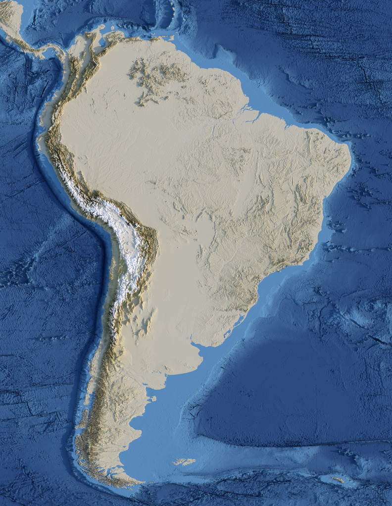 Preview of Shaded Relief rendering of South America