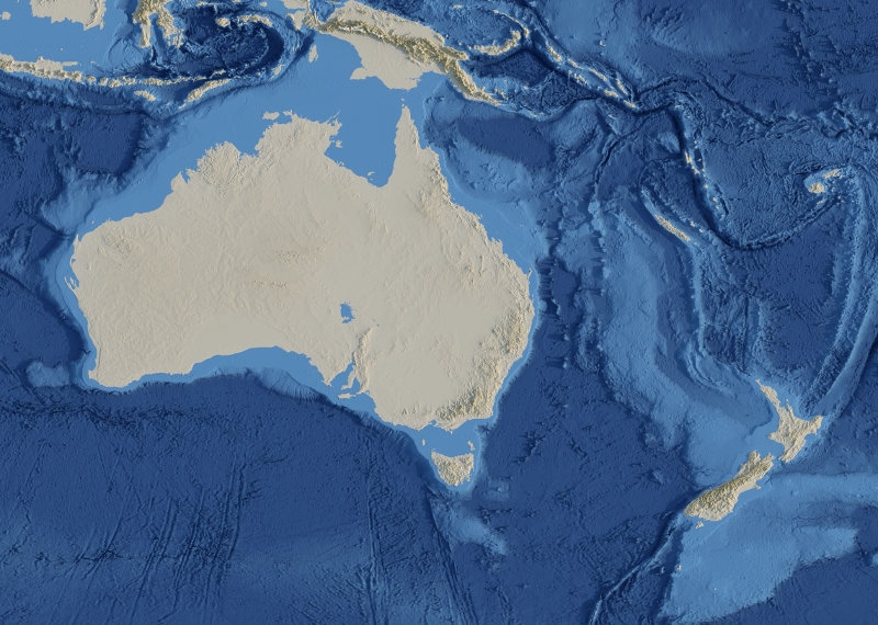 Shaded relief map preview of Oceania