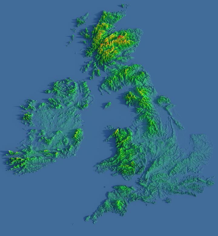 Preview of Terrain Heightmap rendering of The British Isles