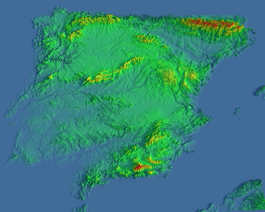 Preview of Terrain Heightmap rendering of the Iberian Peninsula